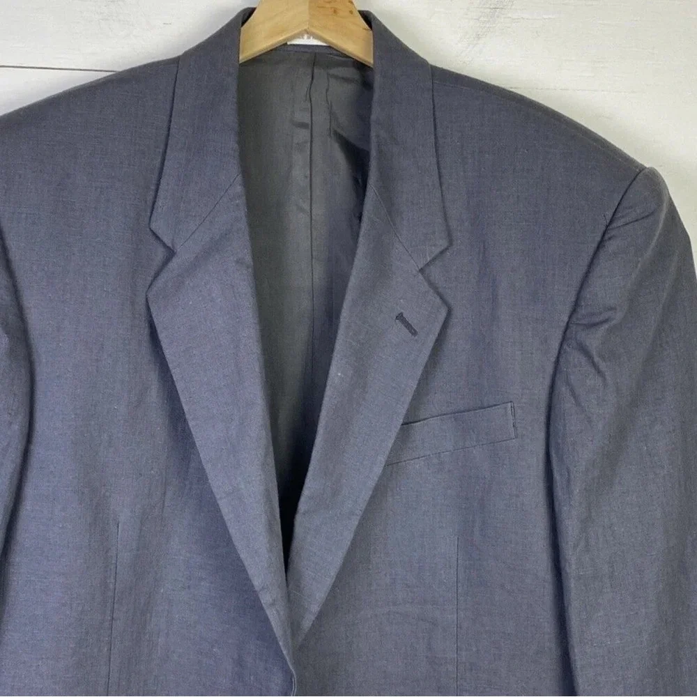 NWT Vtg ReUnion Blazer Mens M Gray Linen Blend Coastal Resort 2 Button Deadstock